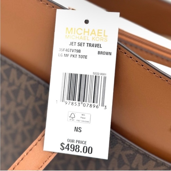 Michael Kors Jet Set Large Signature Logo Tote Bag Brown - Picture 12 of 12